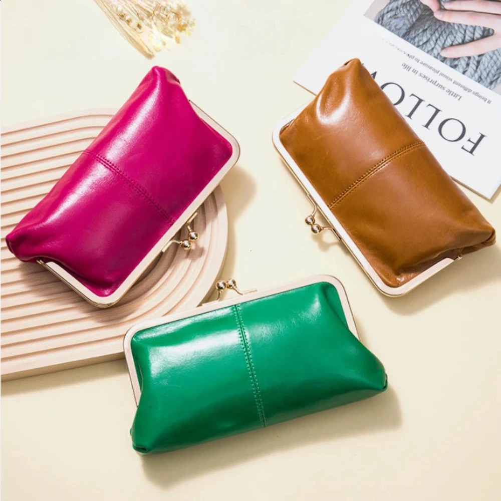 Genuine Leather Long Clutch Wallet Clip Bags Vintage Coin Purse Card Holder Key Lipstick Storage Phone Pouch Case for Women 240820