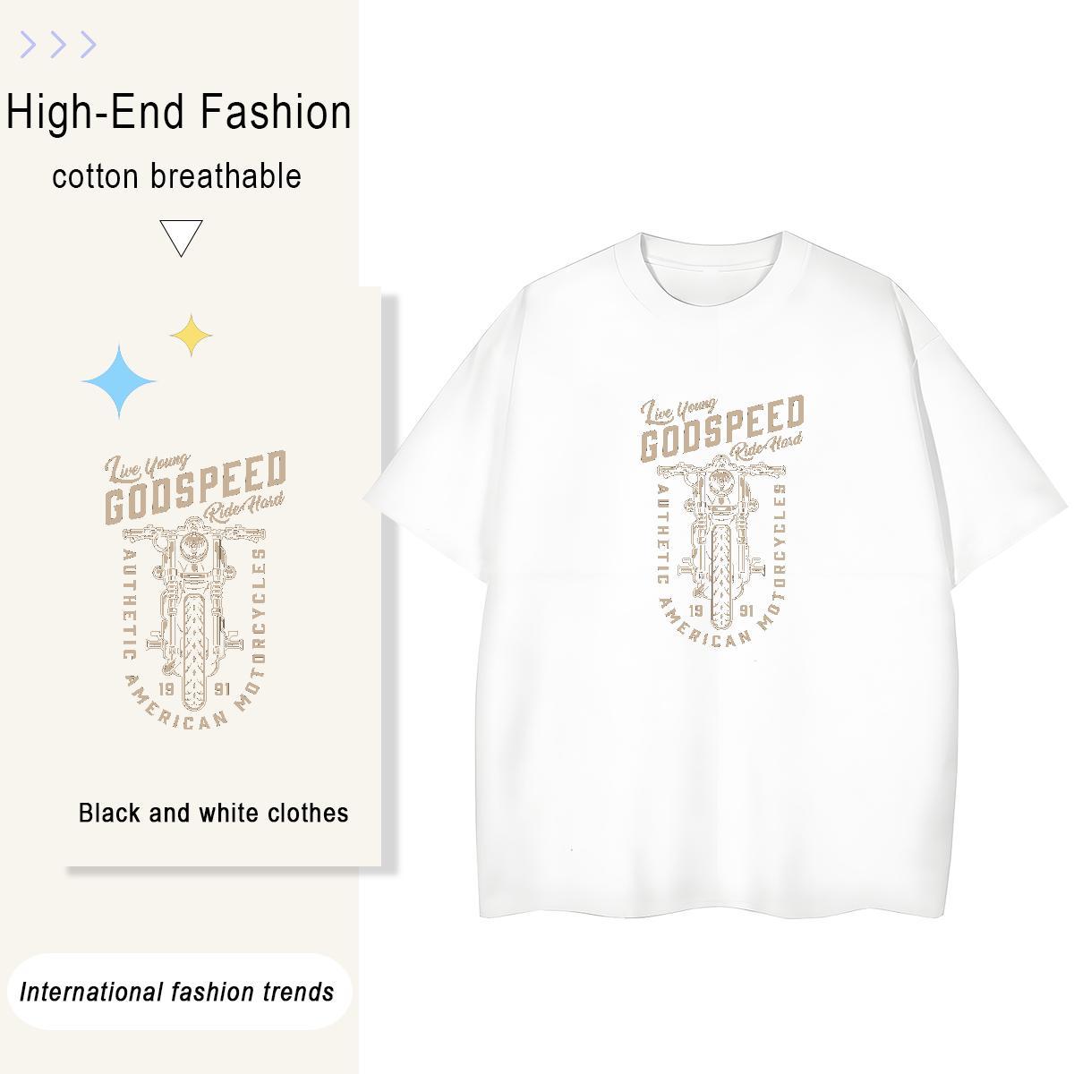 Popular Motorcycle 230g 100% Cotton Men Tees Spring Summer Short Sleeve O-Neck Man T Shirts New Floral Print Tops Shirt
