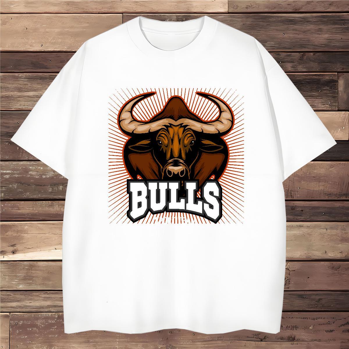 Cool T Shirts Men bull O-Neck Short Sleeve Street Casual Plus Size Cartoon 230g Pure Cotton Tshirt for Man Woman Fashion Design Polos