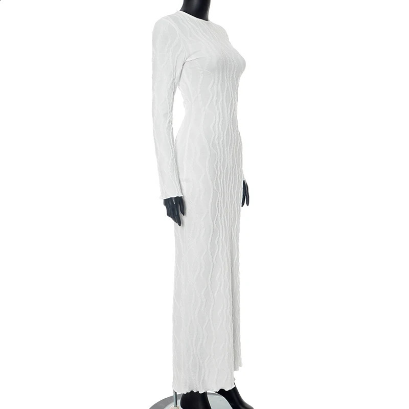 BUILDINGB Women White Elegant Knit Dress Casual Slim Bottom Shirt Full Sleeve Textured Long Autumn Street Dress 240819