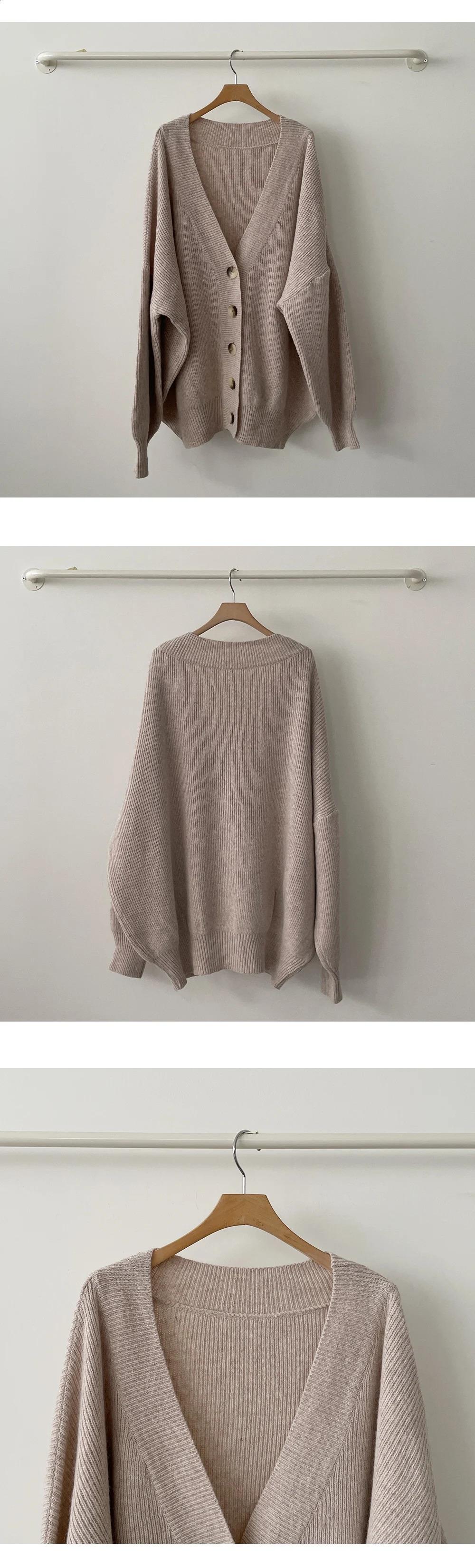 Vneck knitted cardigan womens thick autumn and winter Korean style loose casual long sleeved sweater jacket in 3 colors 240819