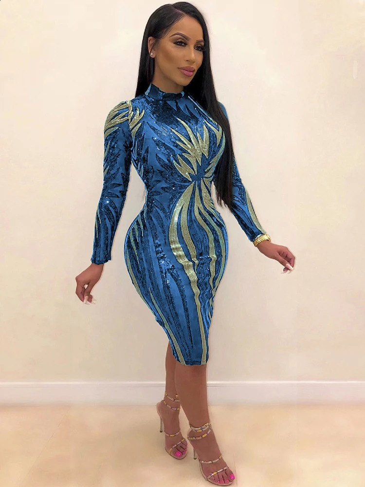 Sexy Perspective Sequin Printed Tight Fitting Dress For Womens Summer Nightclub Birthday Party Club Long Sleeved Hip Wrap Skirt 240819
