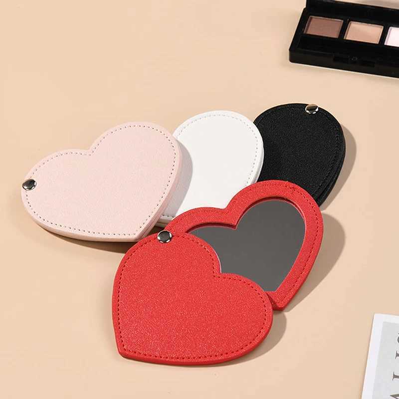 Heart Makeup Mirror Portable PU Cosmetic Mirror Folding Pocket Compact Mirror Travel Accessories Y240819