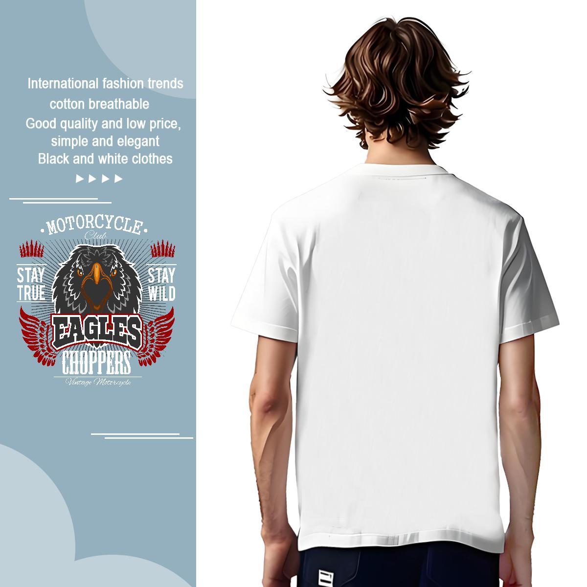 Man T Shirts 100% Cotton 230g eagle Sport Crew Neck Breathable Black White Men Tops Tees New Arrival Unisex Tops Shirt