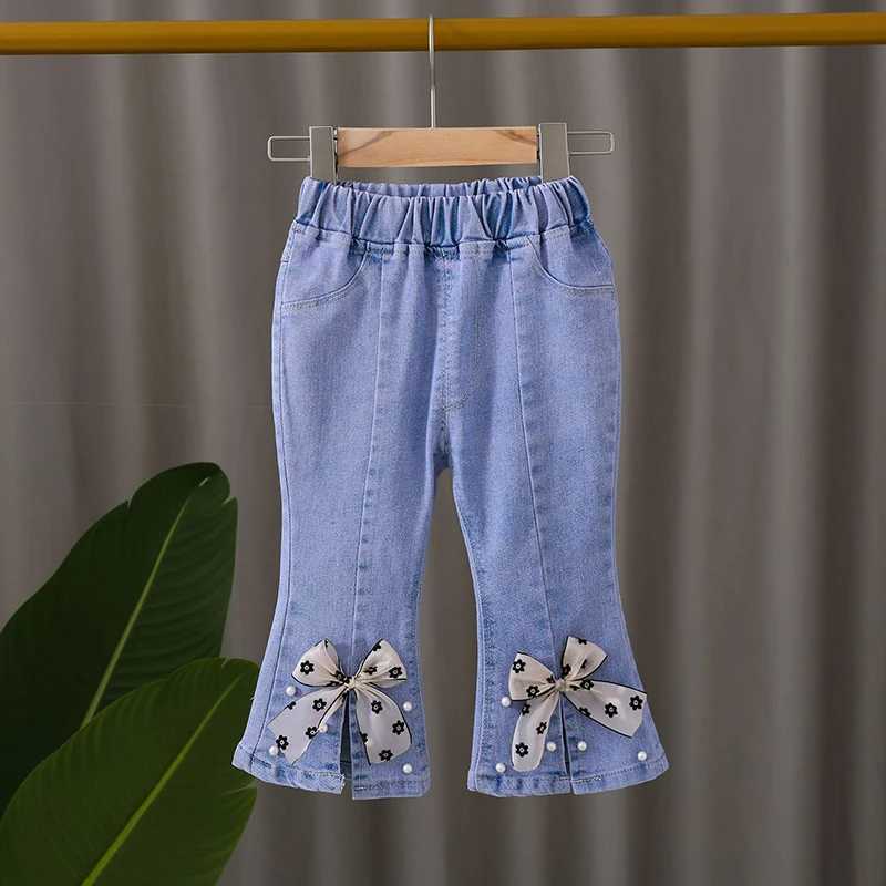 New Autumn Korean Girls Jeans Childrens Stretch Baby Sewing Clock Bottom Spring Autumn JeansW240819