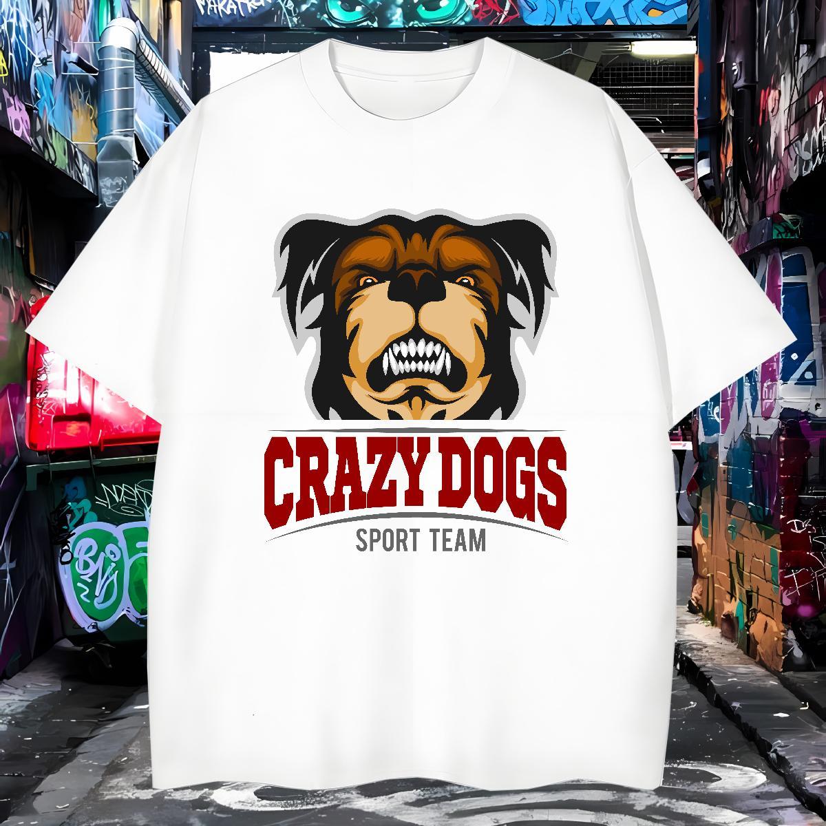 High Quality T Shirts Men crazy dog Breathable Crew Neck Daily Outfit Custom Cartoon 100% Cotton 230g Men Clothes T-Shirt Factory Direct Clothings