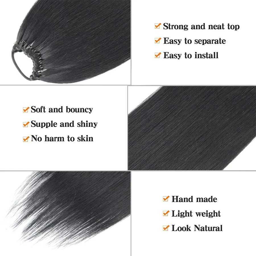 26 inch long synthetic ponytail and rubber strap wrapped around the ponytail black brown ponytail W240817