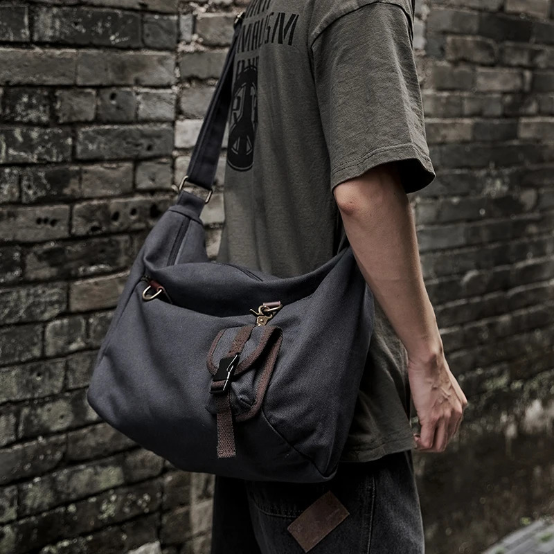 Canvas Messenger Bag for Men 14 inch Laptop Shoulder Bag with Zipper Retro Hobo Bag for Male Female 240819