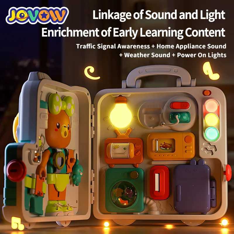 Jovow Busy Board Montessori Sensory Toys for Toddlers Refined Puzzle House Light Music Car Travel Activities Early Education Toy Y240820