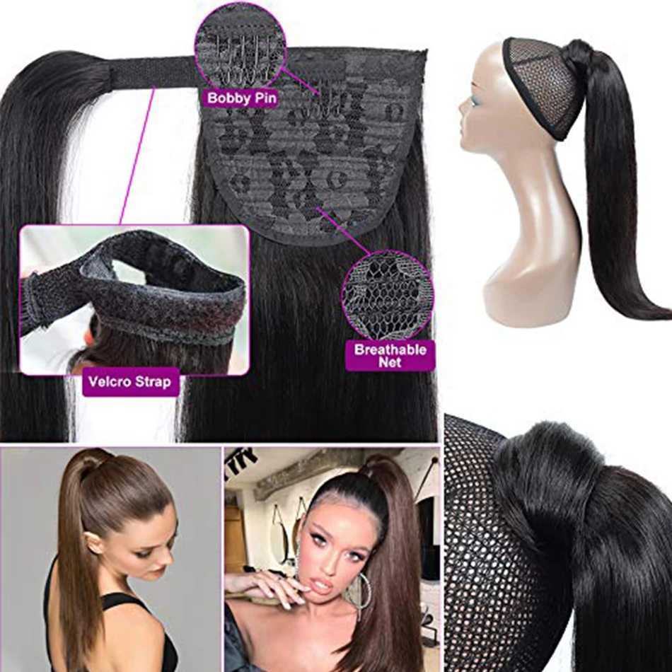 Ponytail human hair extensions straight ponytails smooth hair wrapped in hair clips natural hair extensions female wigs W240817