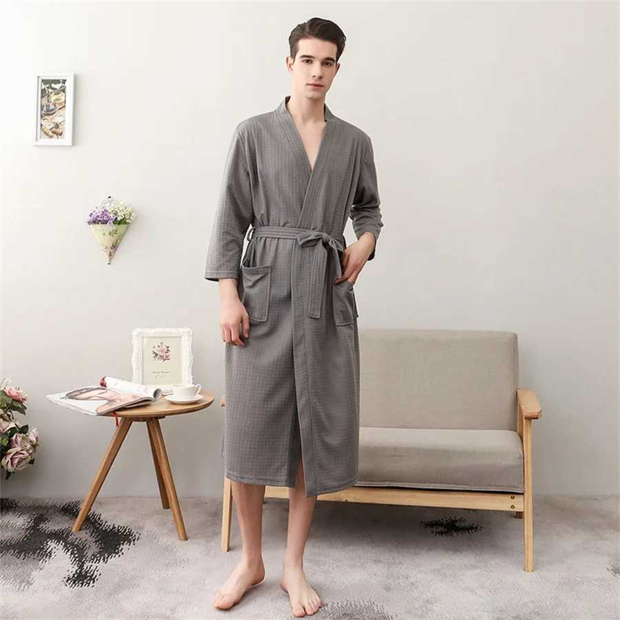 Summer waffle couple bath towels kimono towels bathroom towels mens dresses V-neck family shower clothes womens pajamas couples clothingW240719