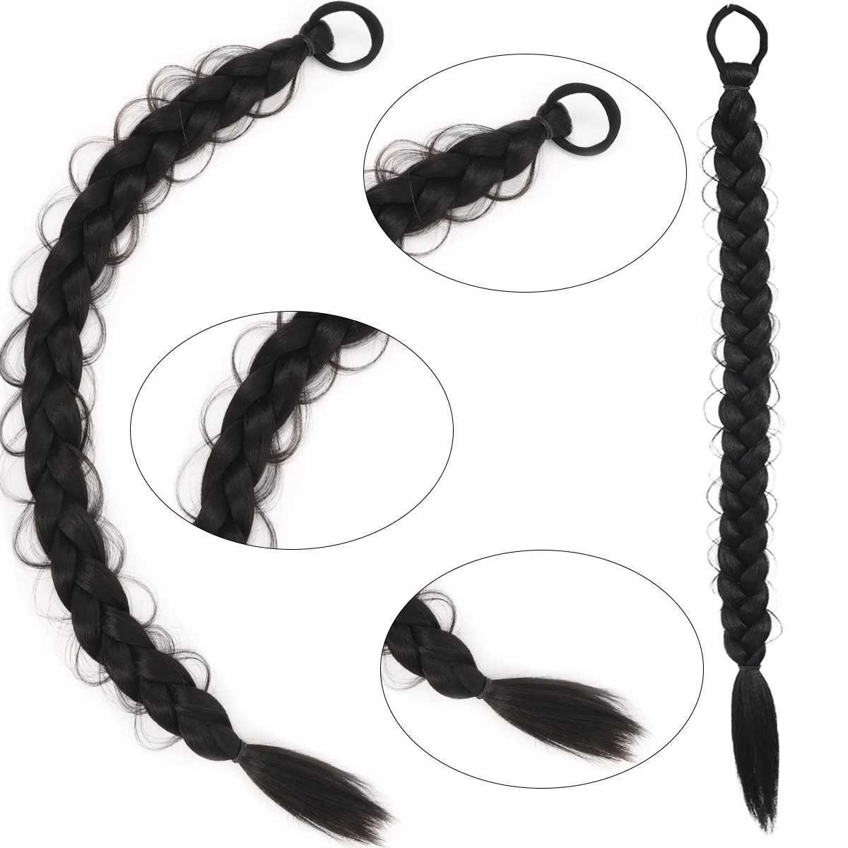 Natural synthetic braided ponytail with hair extensions wig straps wrapped around womens ponytails high elasticity rubber straps ponytails W240817