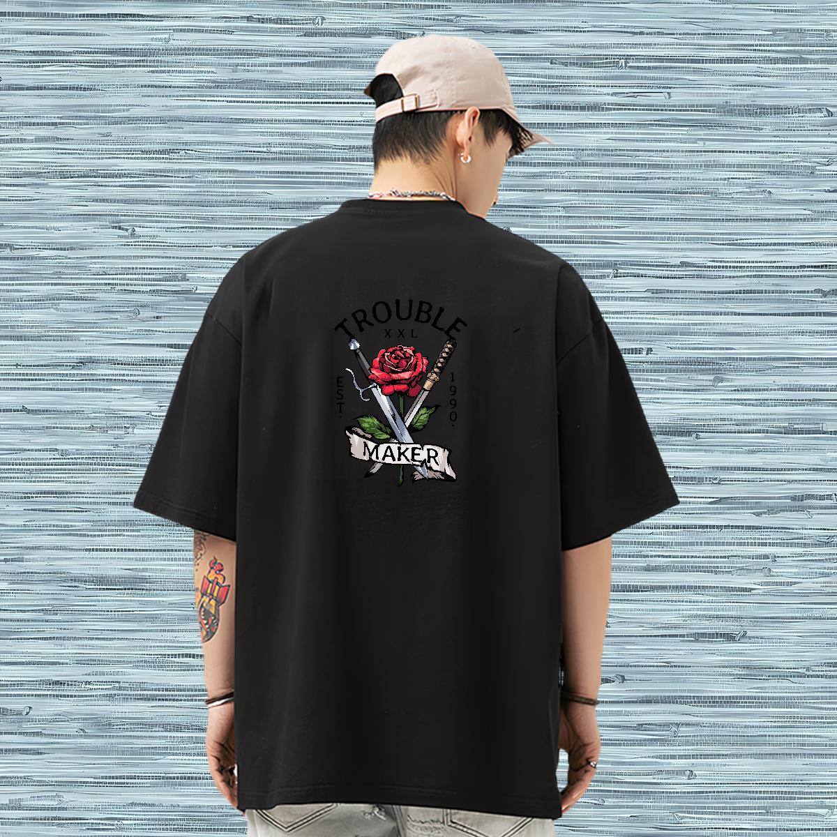 Classic Casual Tshirts flower Street wear Hip Hop 230g 100% Cotton Tops Tees Breathable Cool T-Shirts for Men Custom Big Size