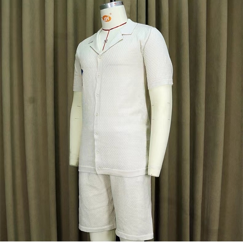 Fashion Men Knit Suits Polo Shirts Cardigan Shorts Two Piece Sets For Men Clothes Jacquard Print Casual Fashion Sweater Outfit 240819