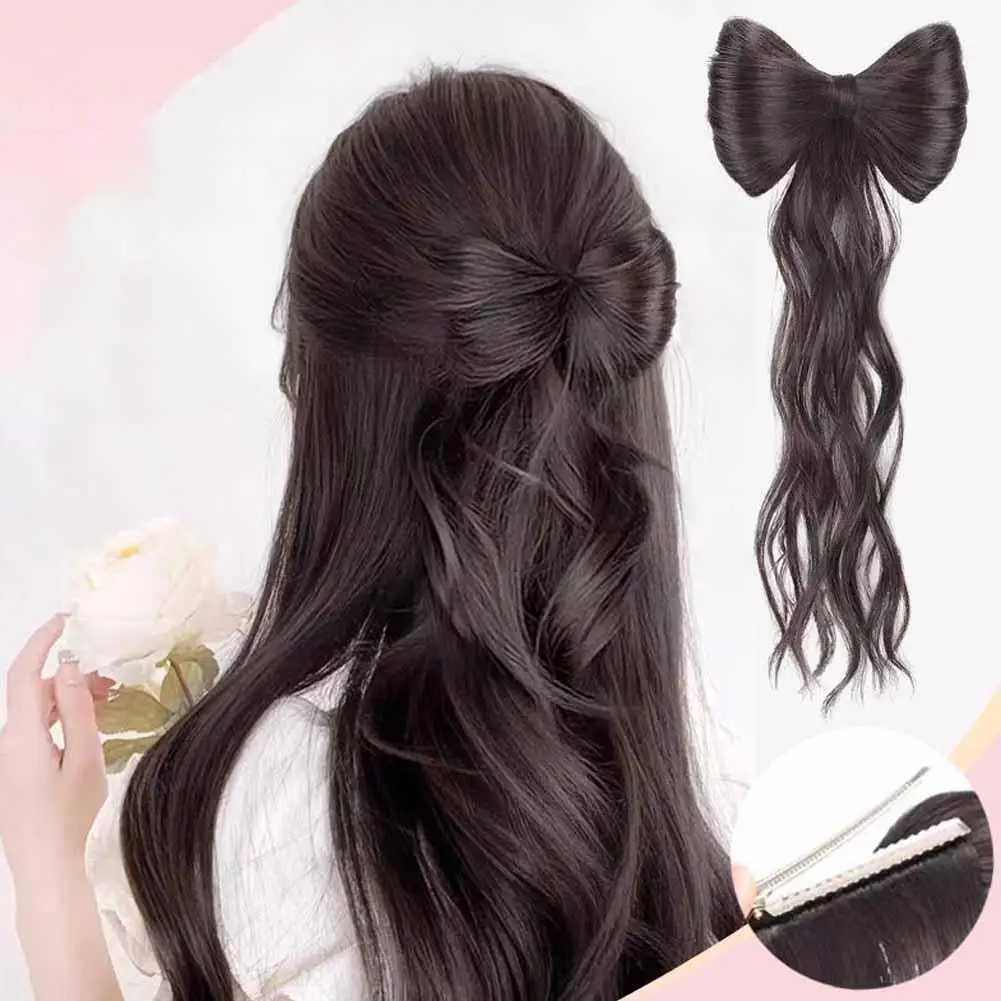 Bow tie half tied ponytail wig suitable for women curly hair grab clip hair bun wig fluffy and wavy ponytail W240817
