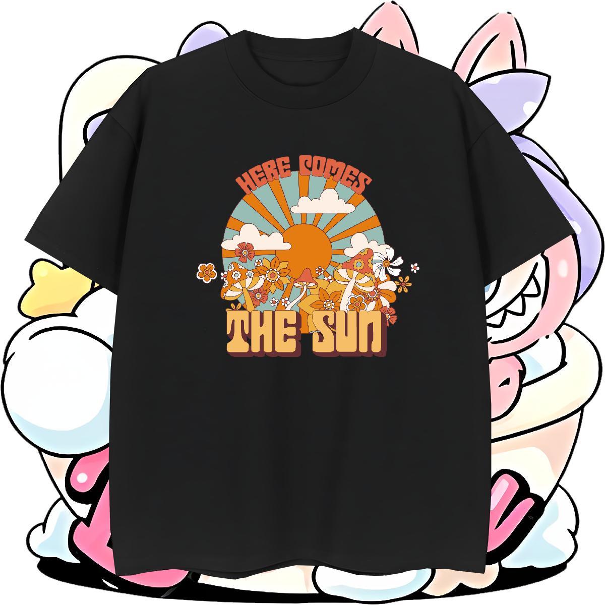 2024 Couples T Shirts mushroom Casual Daily Wear 230g Pure Cotton Tops Shirt O Neck Short Sleeves Popular T-Shirts for Men DIY