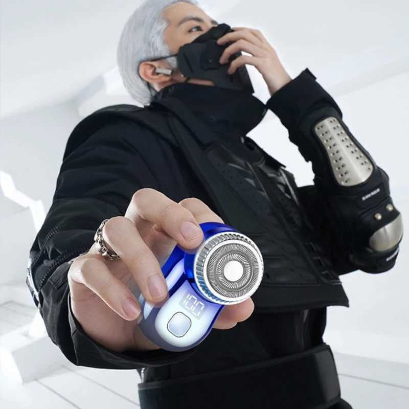 Mens Mini Electric Travel Shaver Double Ring Beard Shaver LCD Power Display Type-C Charging Lacquer Free Cordless Trimmer W240819
