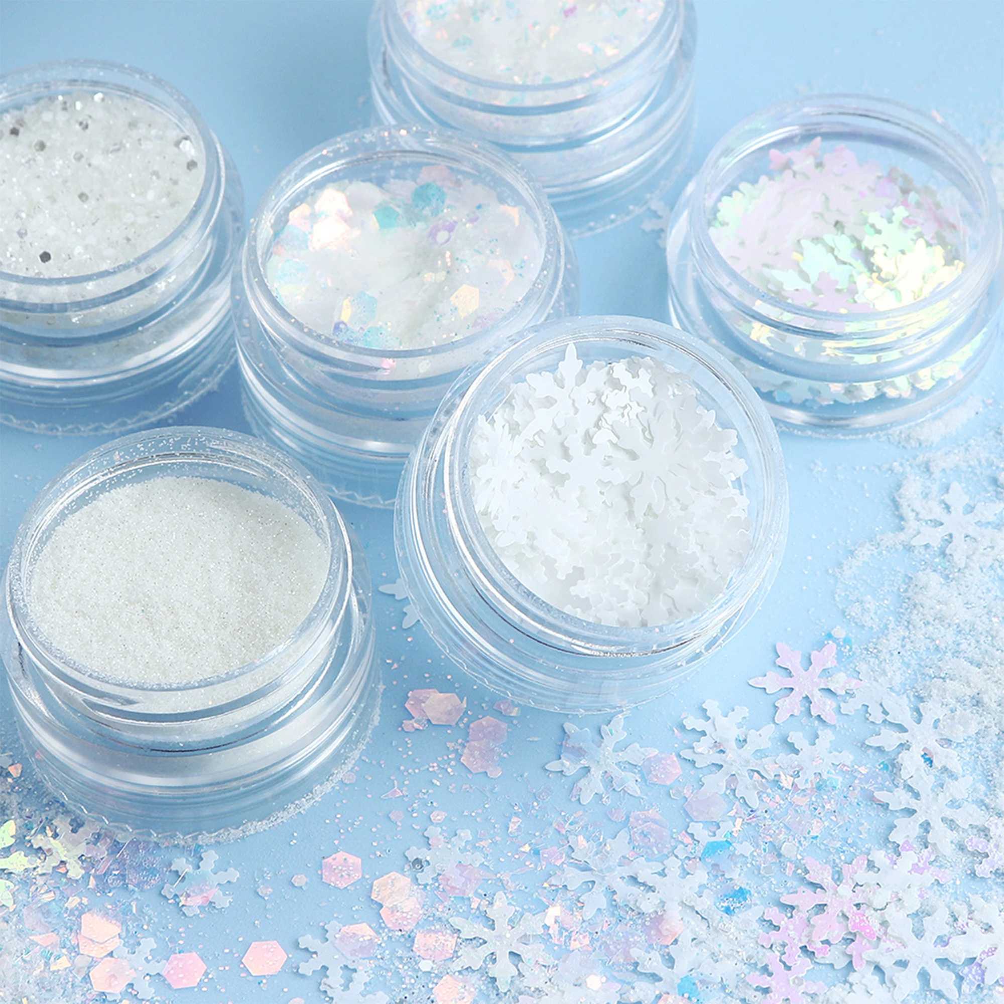 6pcs/set Christmas White Sequins Nail Art Glitter Powder Mermaid Dust Small Flakes Decorations For DIY Nails GlittersXJ240815