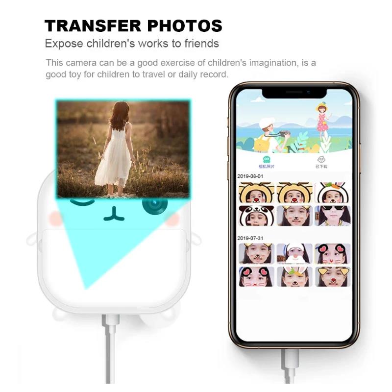 Kids Toy Camera Instant Printer Mini Thermal Printing Instax Cameras Digital Photo Child Drawing HD Video Birthday Christmas Gift Cute Animal Cartoon 