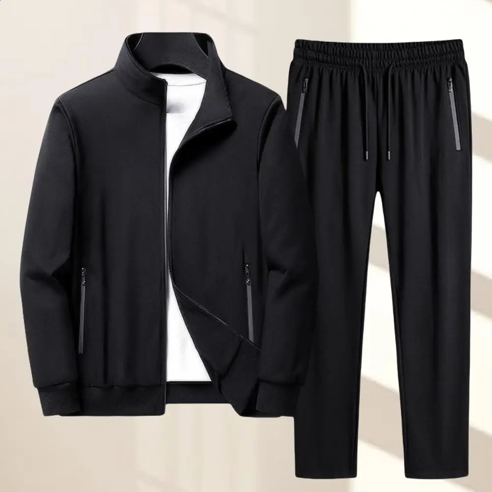 Spring Autumn Sweatshirt SweatPants Trousers For Men Set Two Piece Black Tracksuit Hip Hop Streetwear Running Sport Clothes 240819