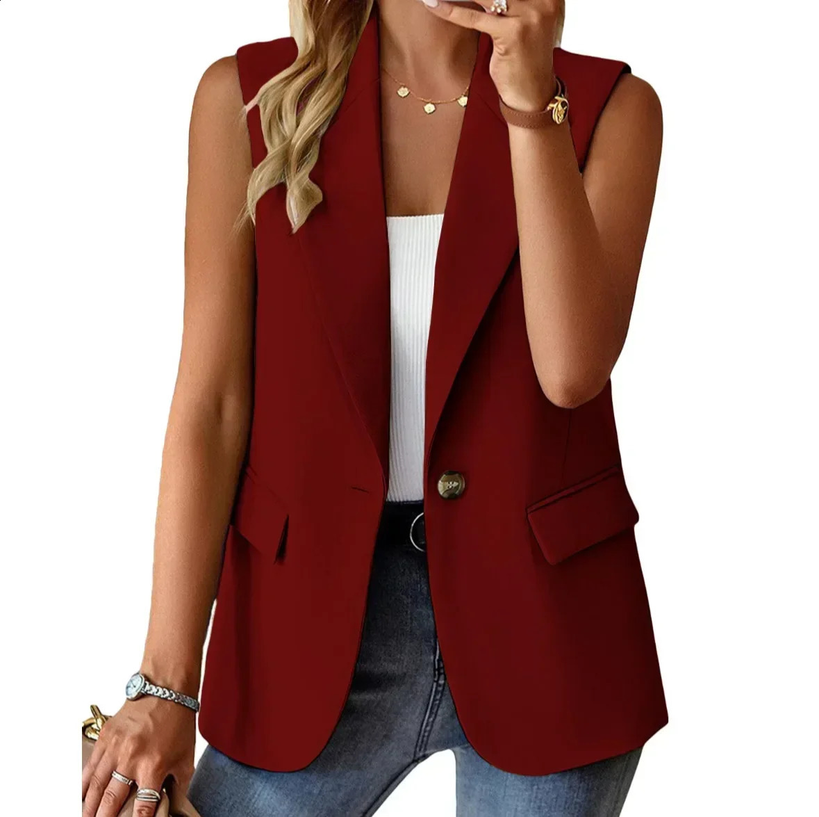 Womens fashionable warm and trendy multicolor candy colored vest solid color open collar wool jacket 240819