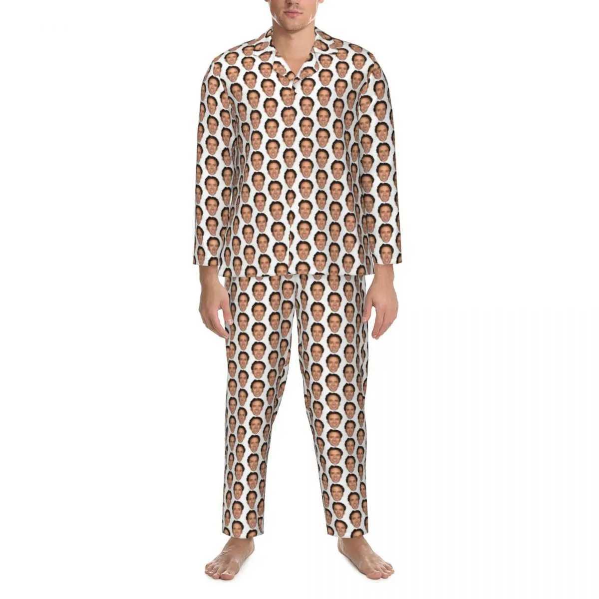Nicolas Cage Sleepwear Set Autumn Funny Meme Printing Romantic Bedroom Sleepwear Mens 2-piece Retro Oversized Design SleepwearW240719