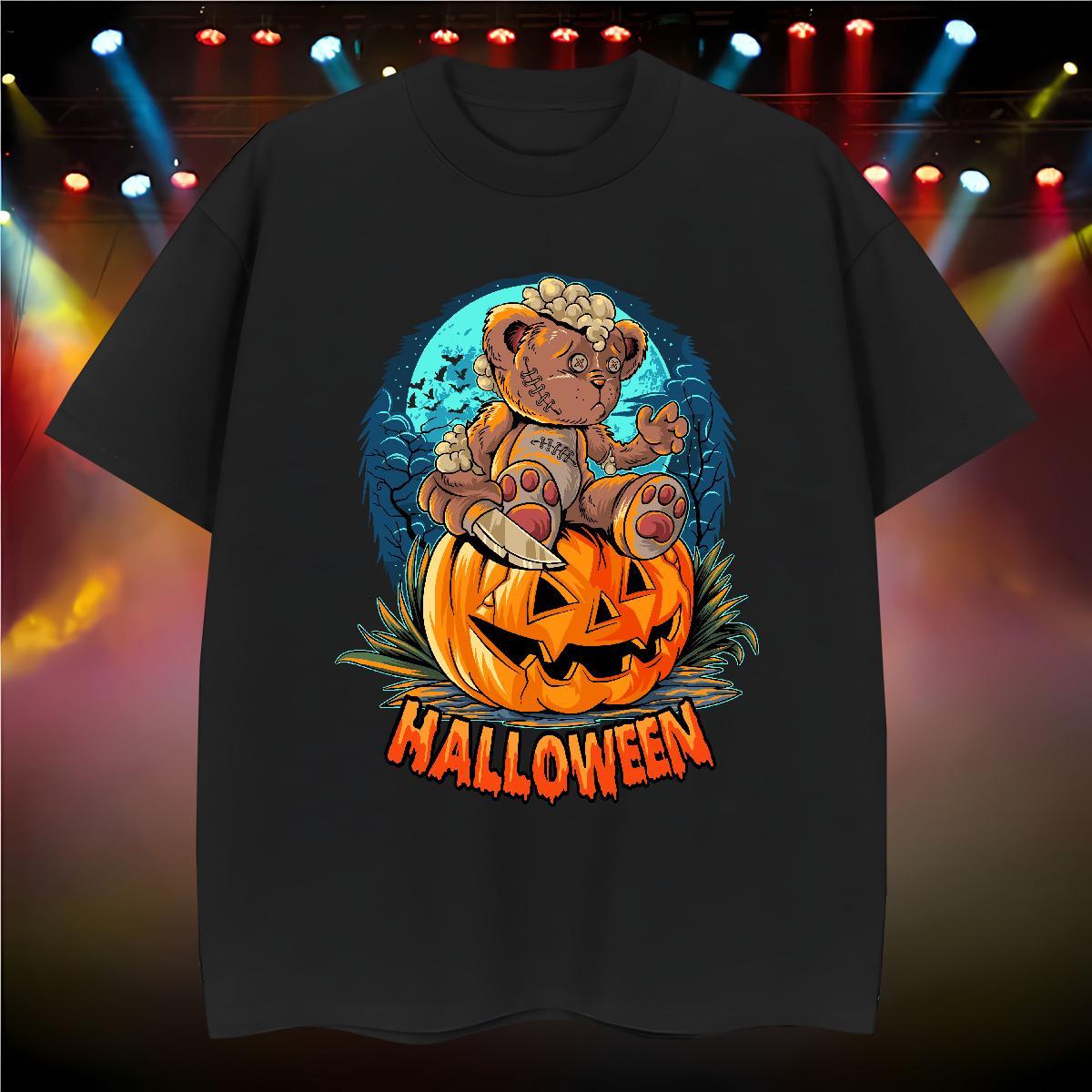 Cool Design Man T Shirts pumpkin O-Neck Short Sleeve Casual Custom Cartoon 230g Cotton Tshirts New Designer Tees Shirts