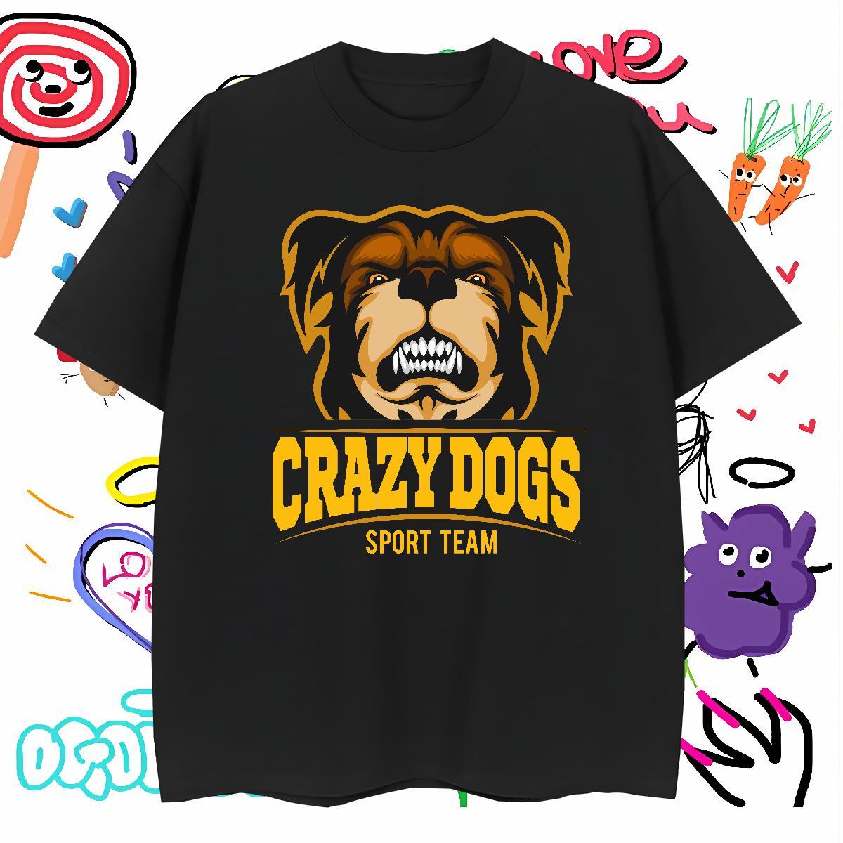 Cool T-Shirts crazy dog Crew Neck Breathable Street Wear Custom Print Oversized 230g 100% Cotton Mens Tshirts 2024 DIY Clothings