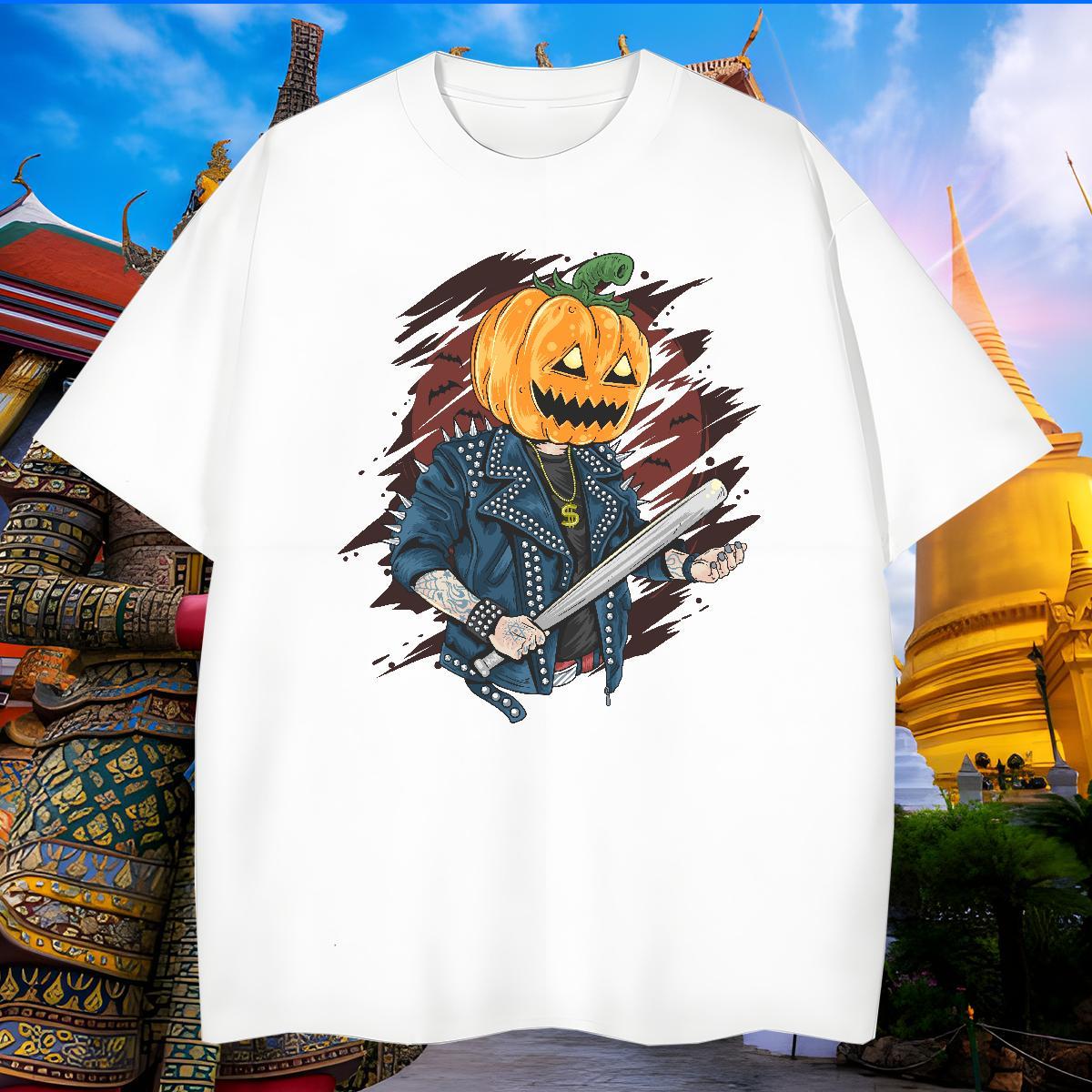 Cool Design T Shirts Men pumpkin O-Neck Short Sleeve Casual Black Oversized 230g Pure Cotton Couples T Shirts Designer Clothings