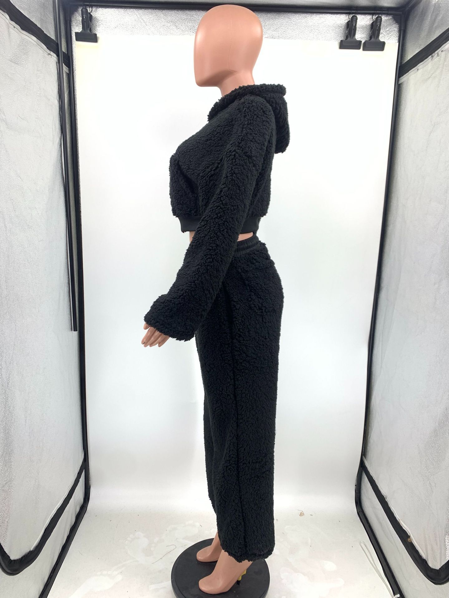 Iamgia Womens Tracksuit Outfits Flared Pants Zip-Up Cap Sleeve High Spring Top & Low Waist Microsolid Casual Fashion Veet Winter Long Suit Social Clot