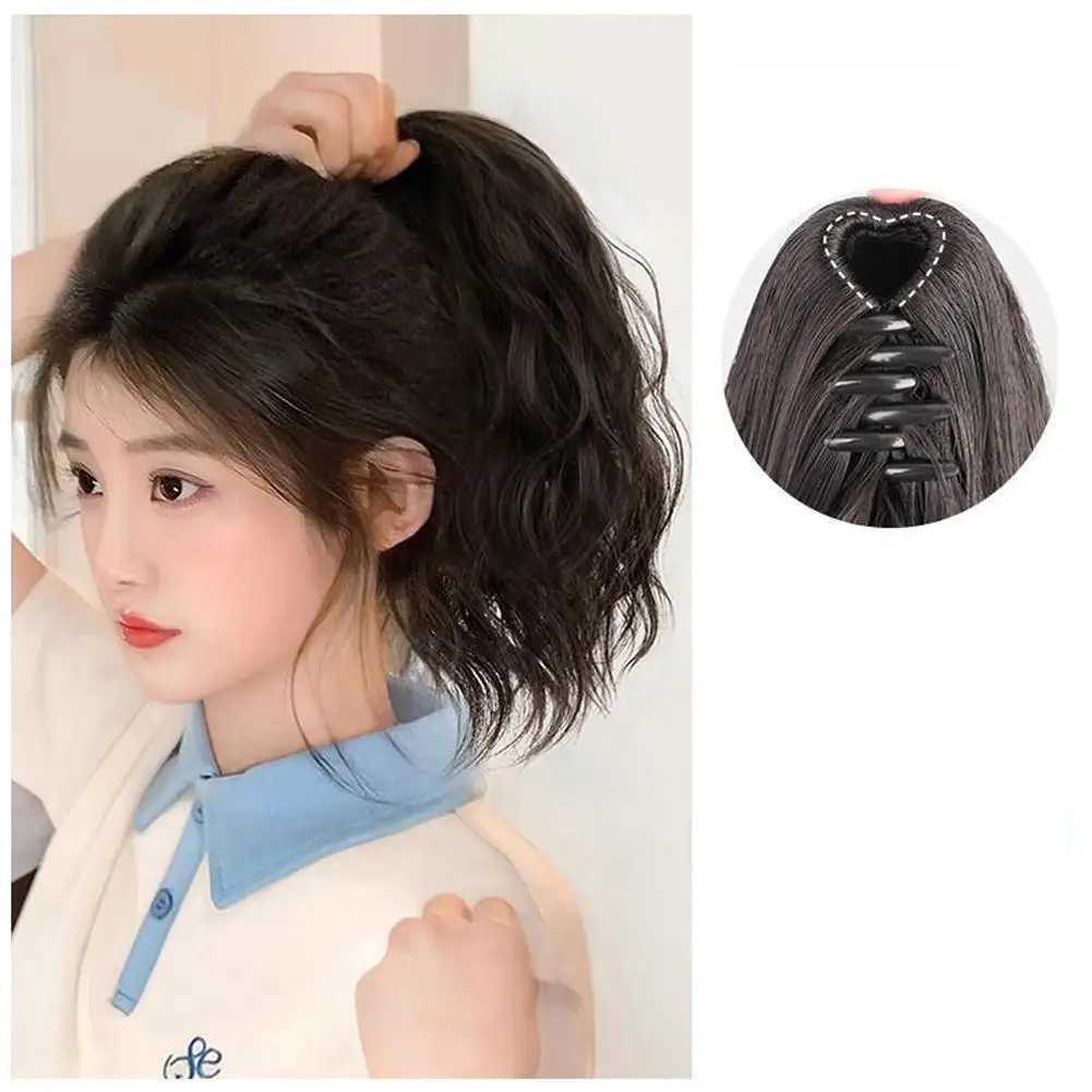 Womens wig grab clip synthetic clip style hair extension low ponytail short curly hair extension natural curly hair W240817