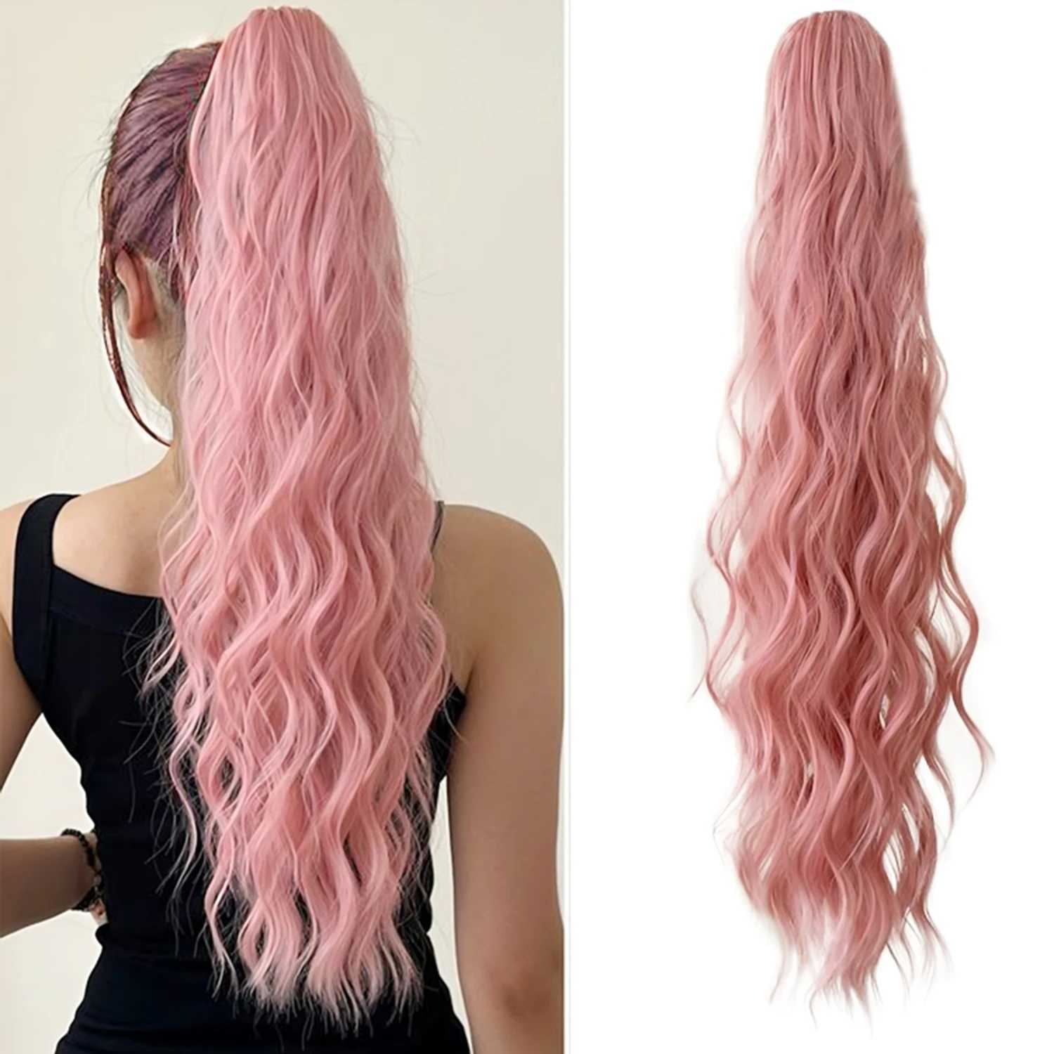 Synthetic high heat resistant material pink clip ponytail wig suitable for daily wear to increase hair volume W240817