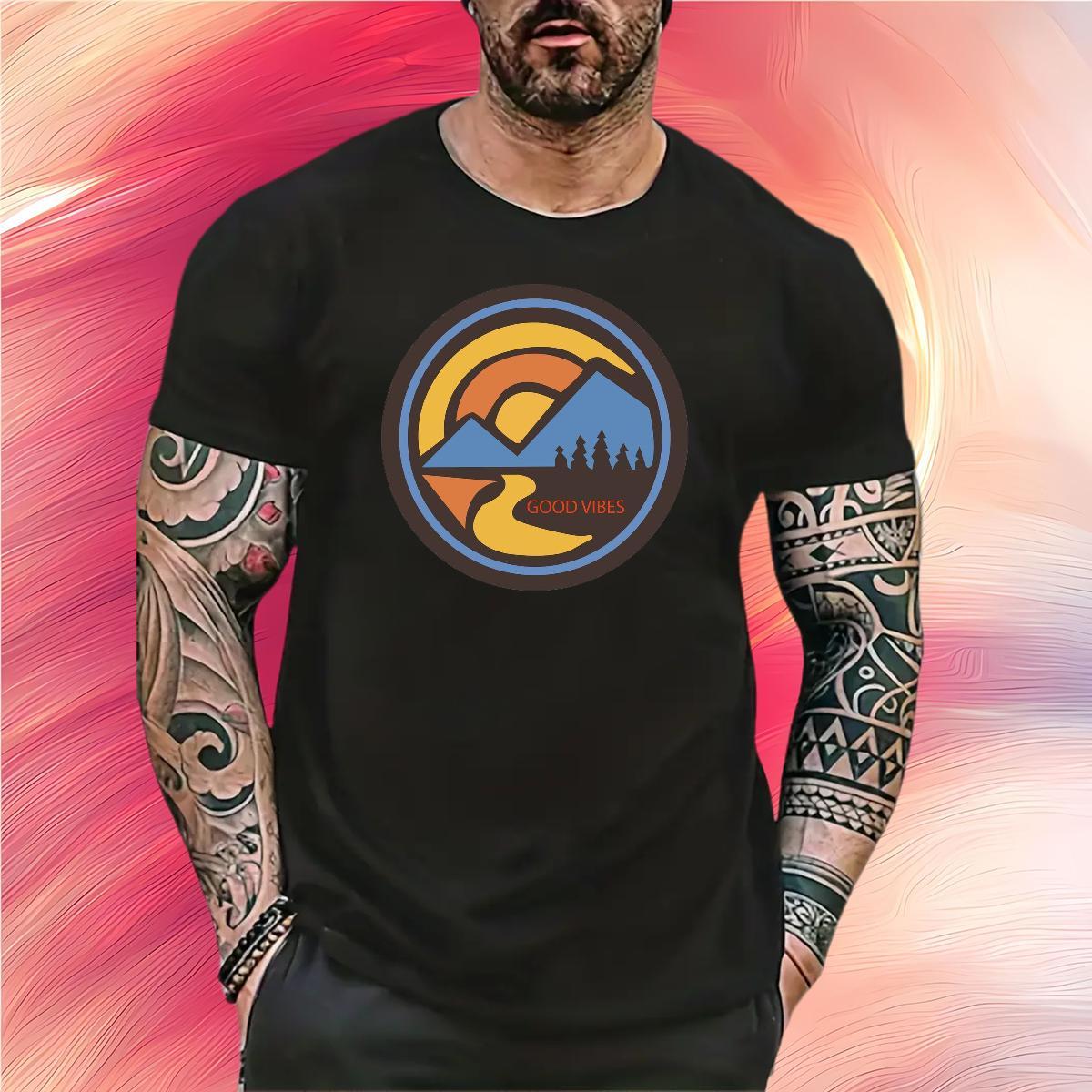 Comfortable mountains 230g Cotton Men Tops Tees Street Casual Short Sleeve O-Neck Man T Shirts 2024 DIY Graphic Polos