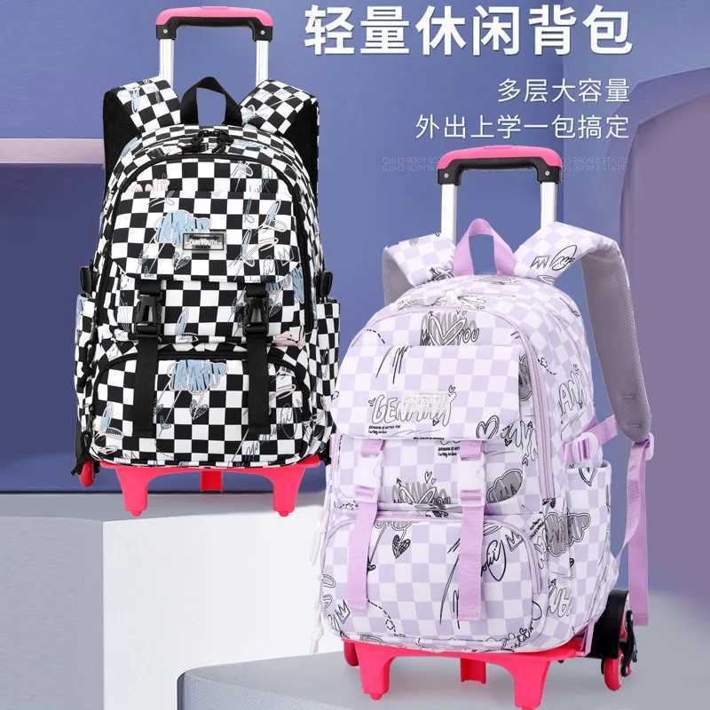 Kids School Backpack with Wheels Rolling Backpack for Girls Student Wheeled Backpack Trolley School Bag Travel Trolley Luggage Y240820