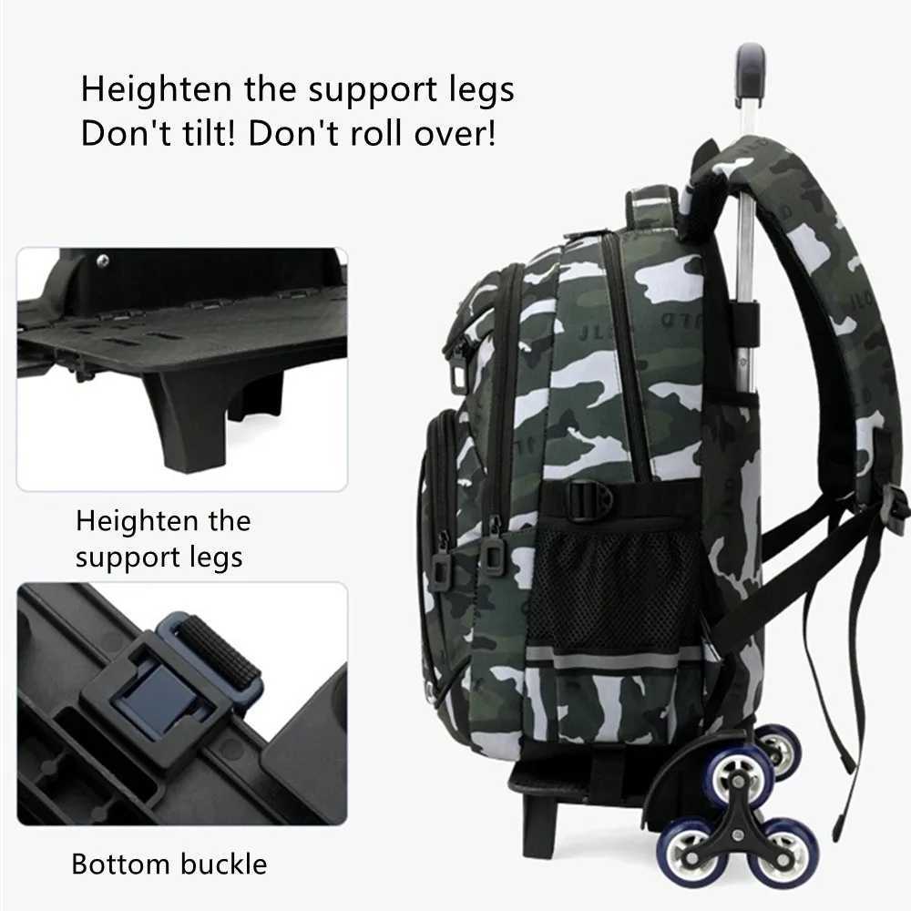Camouflage 2 Wheels Chidren Backpack Fashion Waterproof Travel School Bags Trolley Case Thick Mesh Shoulder Strap Kids Handbag Y240820
