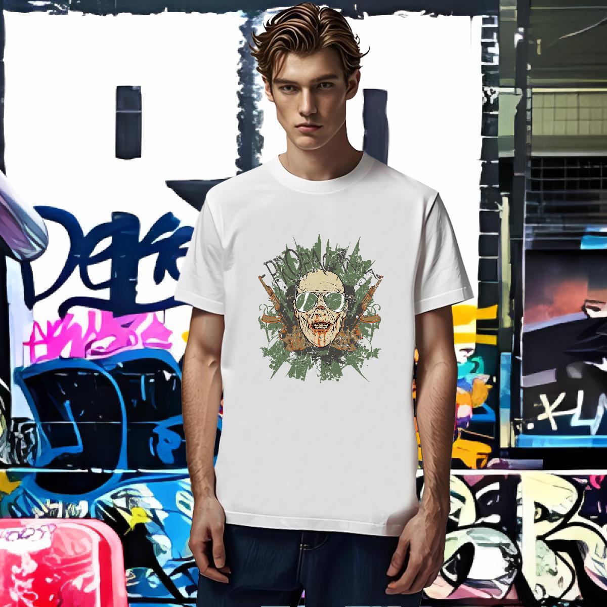 Men T Shirts 230g 100% Cotton long-barrelled gun Home Outdoor Breathable Cartoon Print Men Tshirts New Designer Loose Tee Shirt