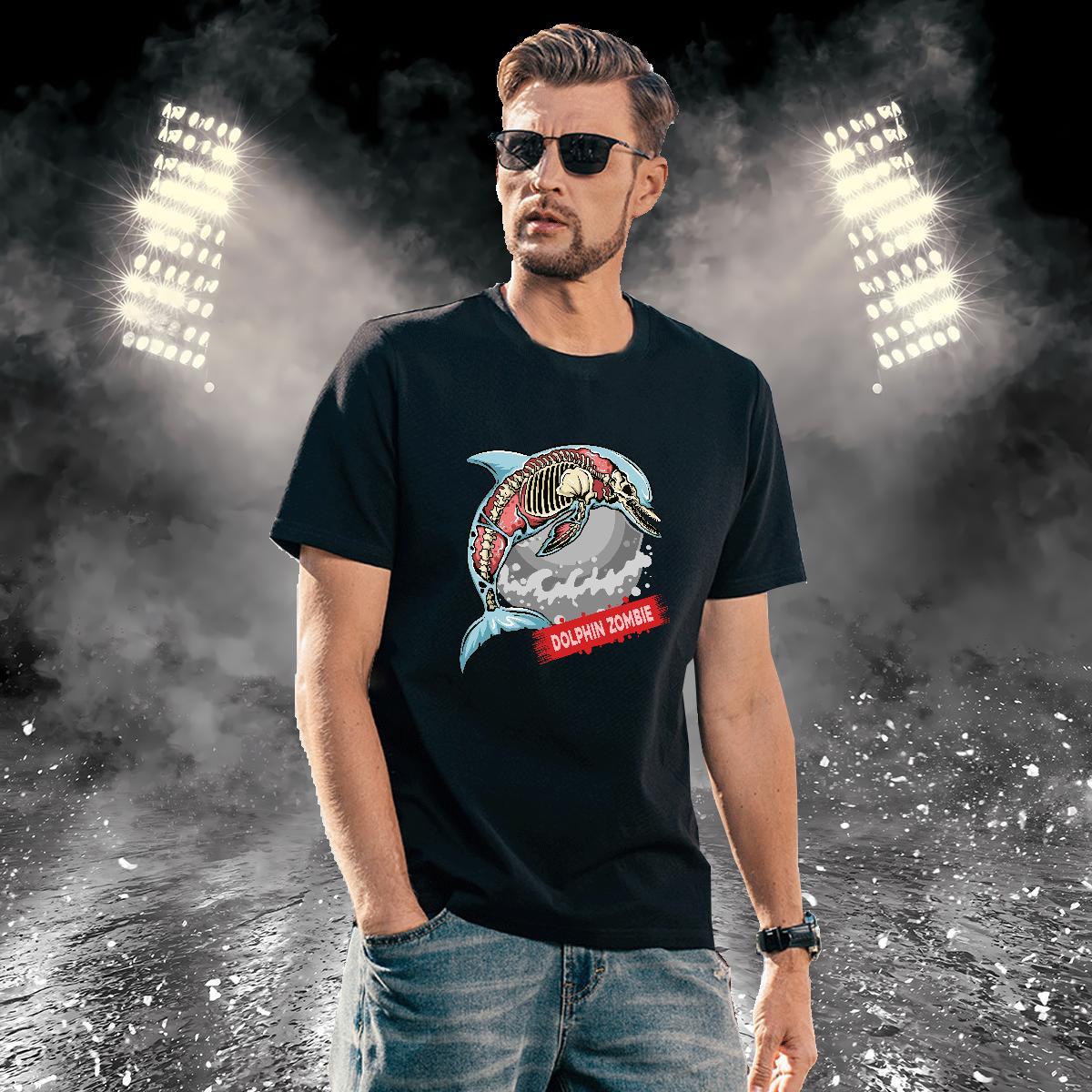 TOP Quality T Shirts Men dolphin Breathable Crew Neck Casual Black Oversized 230g Cotton Tshirts New Tops