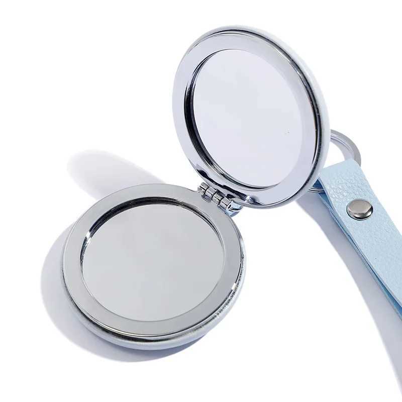 Mini Cute Keychain Round Makeup Mirror Portable Foldable PU Leather Makeup Mirror Keychain Double-Sided Compact Cosmetic Mirror Y240819