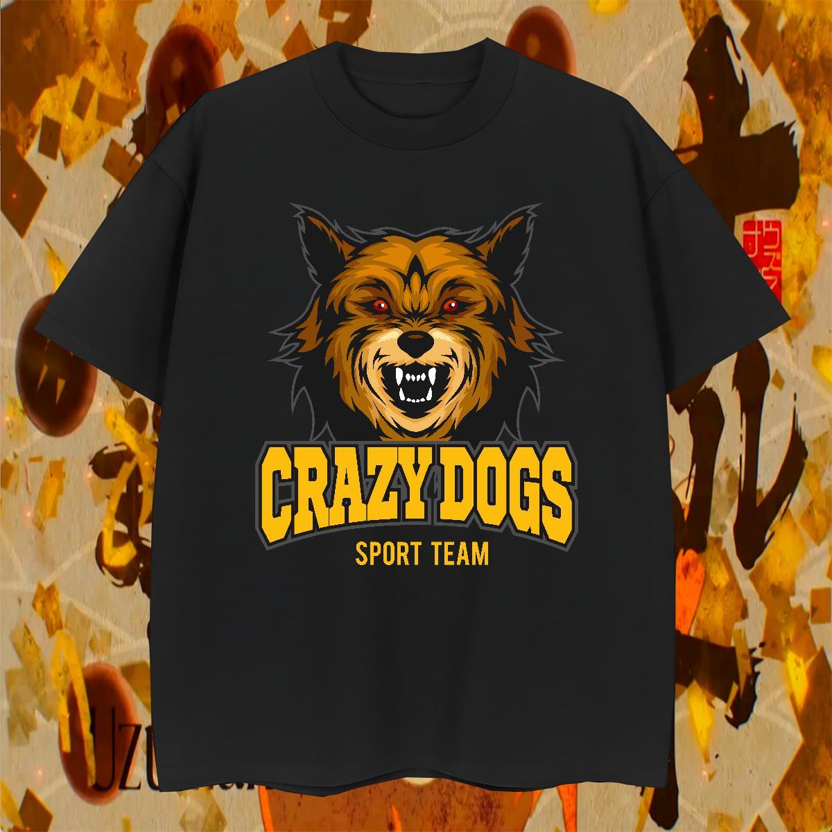 Classic Men T Shirts crazy dog O Neck Short Sleeves Sport Custom Anime 230g Cotton Men Tops Tees 2024 New Tops Shirt