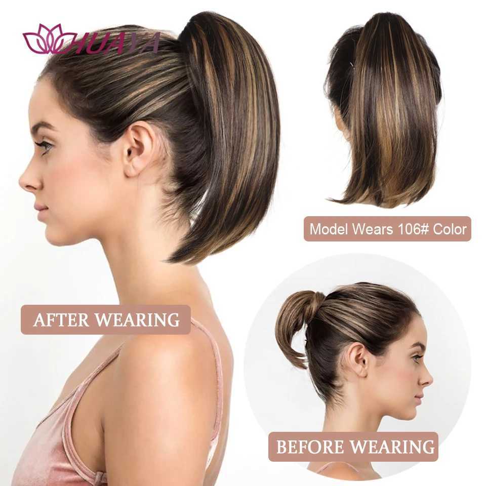 Synthetic claws clamped in short ponytails natural straight ponytails clamped in hair fake wigs ponytails female hair extensions W240817