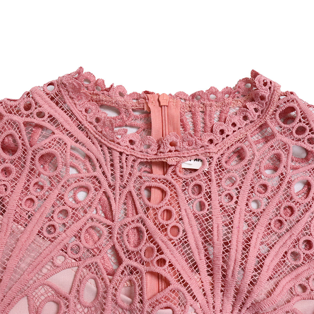 Elegant Women's Lace Flower Pleated Skirt - European & American Style Dress with Hook Closure
