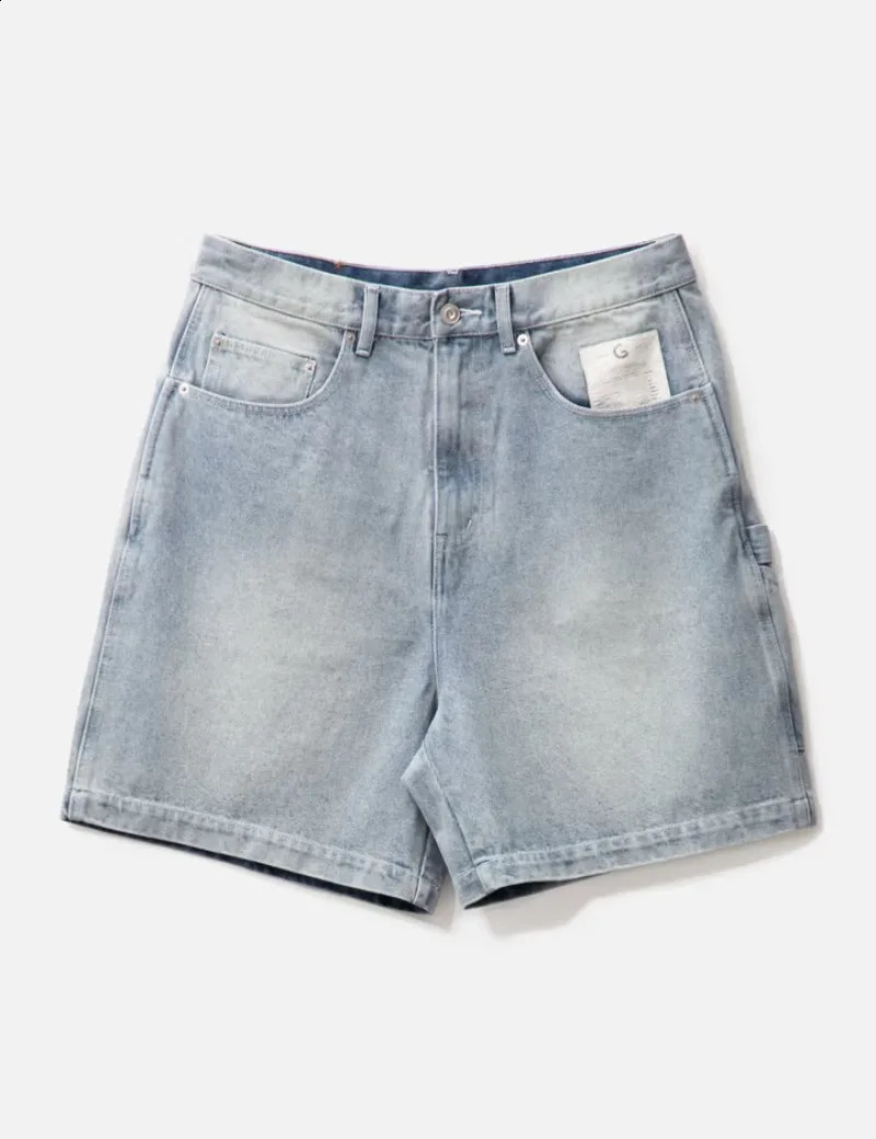 Y2K Fashion Blue Washed Pattern Printed Pocket Denim Shorts Mens Harajuku Retro Casual Gothic High Waist Wide Leg 240819