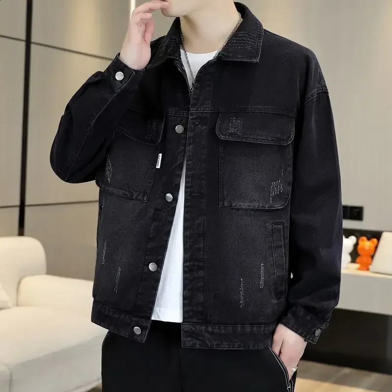 Mens Jean Coats washed wide shoulder mens denim jacket autumn blue ner highquality plus size retro 240809