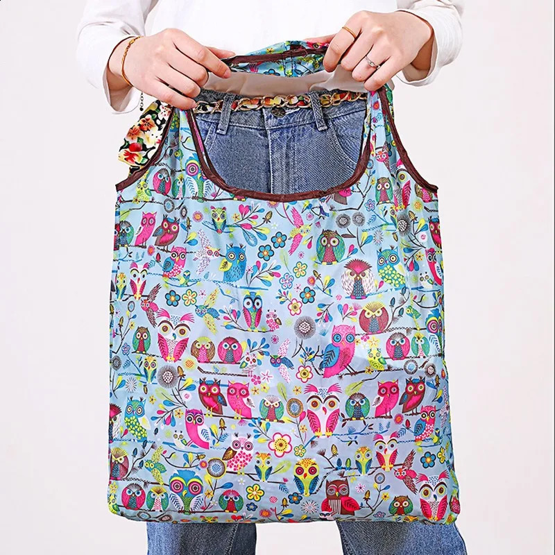 Shopper Bag Foldable Portable Eco Handbag LargeCapacity Supermarket Shopping Tote Shoulder Home Organization 240819