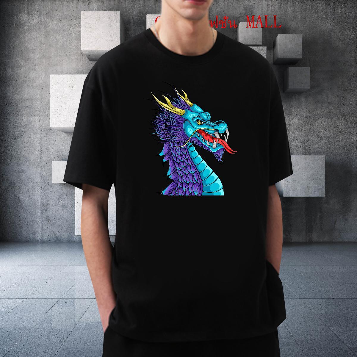 TOP Quality Men Tops Tees Sport 100% Cotton 230g Custom Print Oversized Breathable Short Sleeve dragon head Mens T Shirts 2024 New Tshirts