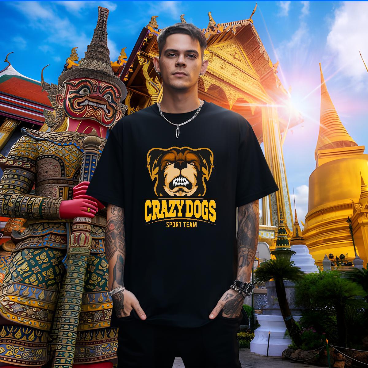 Soft T-Shirts crazy dog Crew Neck Anime Printing Street Cartoon Printing L-4XL 100% Cotton 230g Men Tees DIY Customized Tshirts