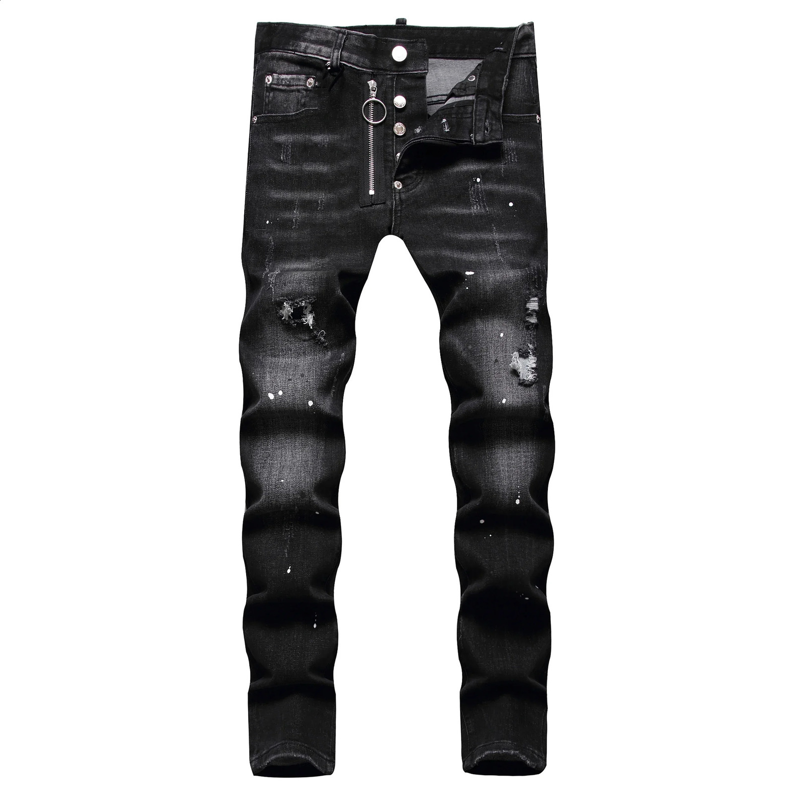 Mens open top jeans y light blue hole long highquality mens elastic ultrathin pants tight clothing 240819
