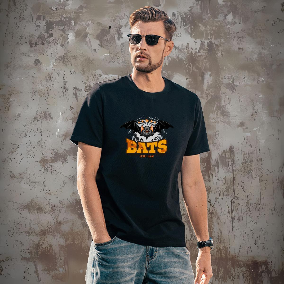 Free Shipping Men Tshirts bat Casual 100% Cotton 230g Tees Breathable Short Sleeve Wholesale Mens T Shirts Customized Print