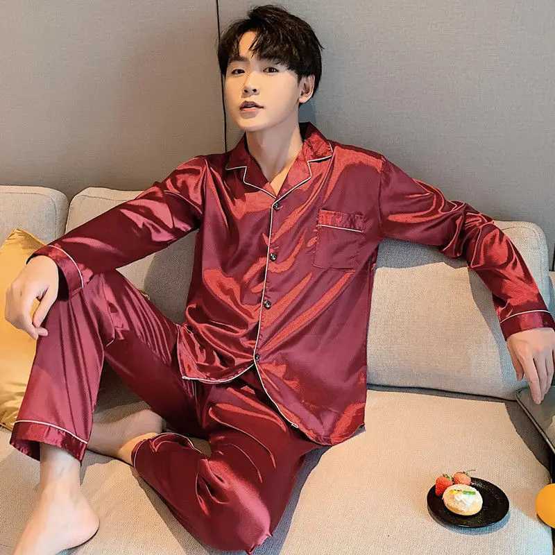 New Elegant Satin Mens Pajama Set Long Button Pajama Mens Pajama Mens Pajama W241221