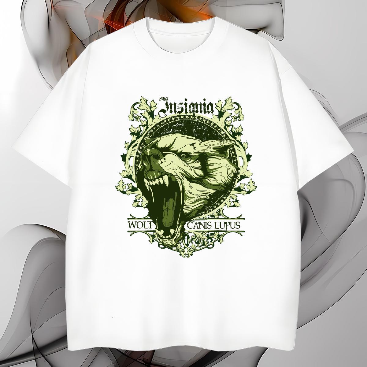 T Shirts Men 100% Cotton 230g lion Beach Round Neck Short Sleeve Anime Men Tshirts Classic Casual Cool Tops